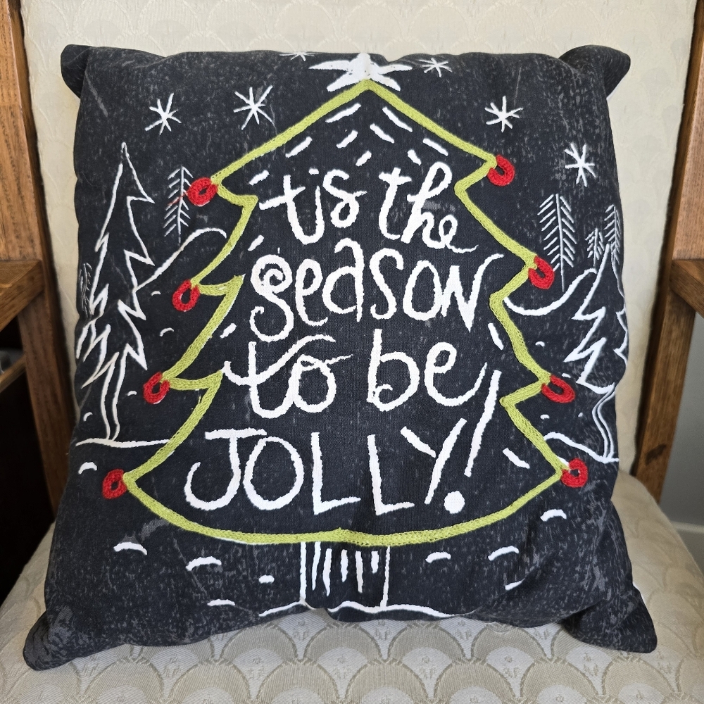 "Tis The Season To Be Jolly!" Pillow Winter Holiday Christmas Decoration 14x14